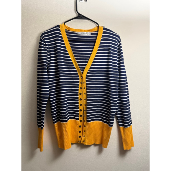 Women's NENONA Striped Cardigan M Navy Yellow - Picture 2 of 5